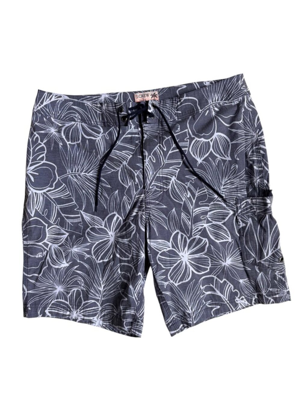 J. Crew Men's Flex Swimwear Men's Floral Swim Trunks (Grey & White) - 31